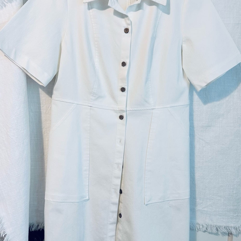 Nina Leonard Cream Button-Up Dress